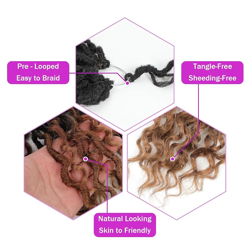 Goddess Locs Crochet Hair 12in 8 Packs 1B/30/27 Pre-Looped with Curly Ends - AMELI