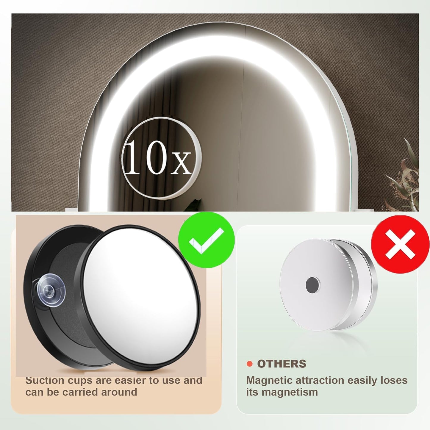 Gvnkvn Arched Makeup Vanity Mirror with Lights 17.2" Large LED Lighted Mirror, Hollywood Make Up Mirror with Lighting, Smart Touch,Detachable 5X Magnification 360° Rotation, (Gold,Gift Box)