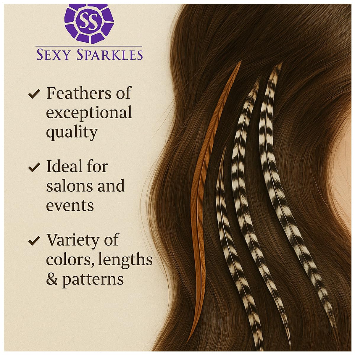 25 Feather Hair Extension Kit 7"-13" long – 100% Real Rooster Feathers – Long, Natural Strands by Sexy Sparkles (Dark Browns)