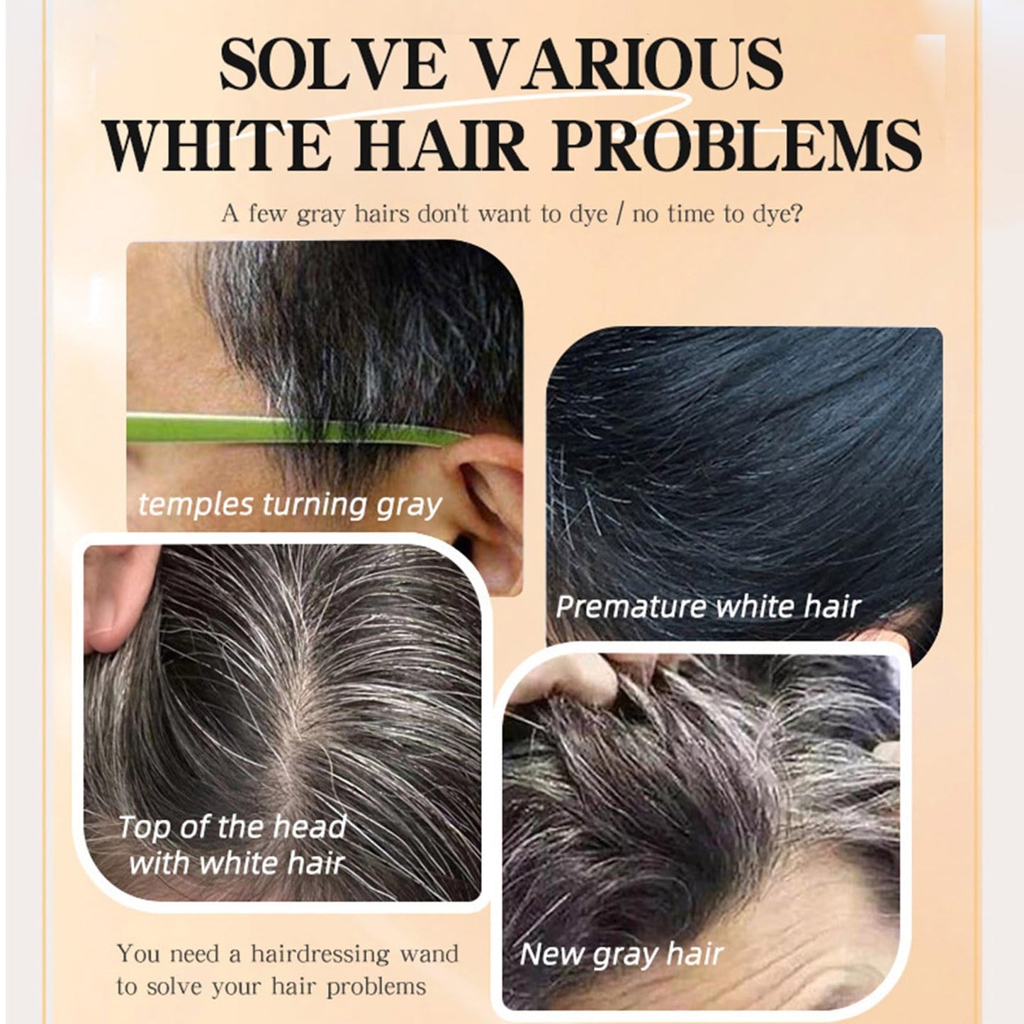 Portable Hair Dye Comb for Gray Hair Coverage, Waterproof and Sweatproof, Hair Dye Stick (Black Brown)