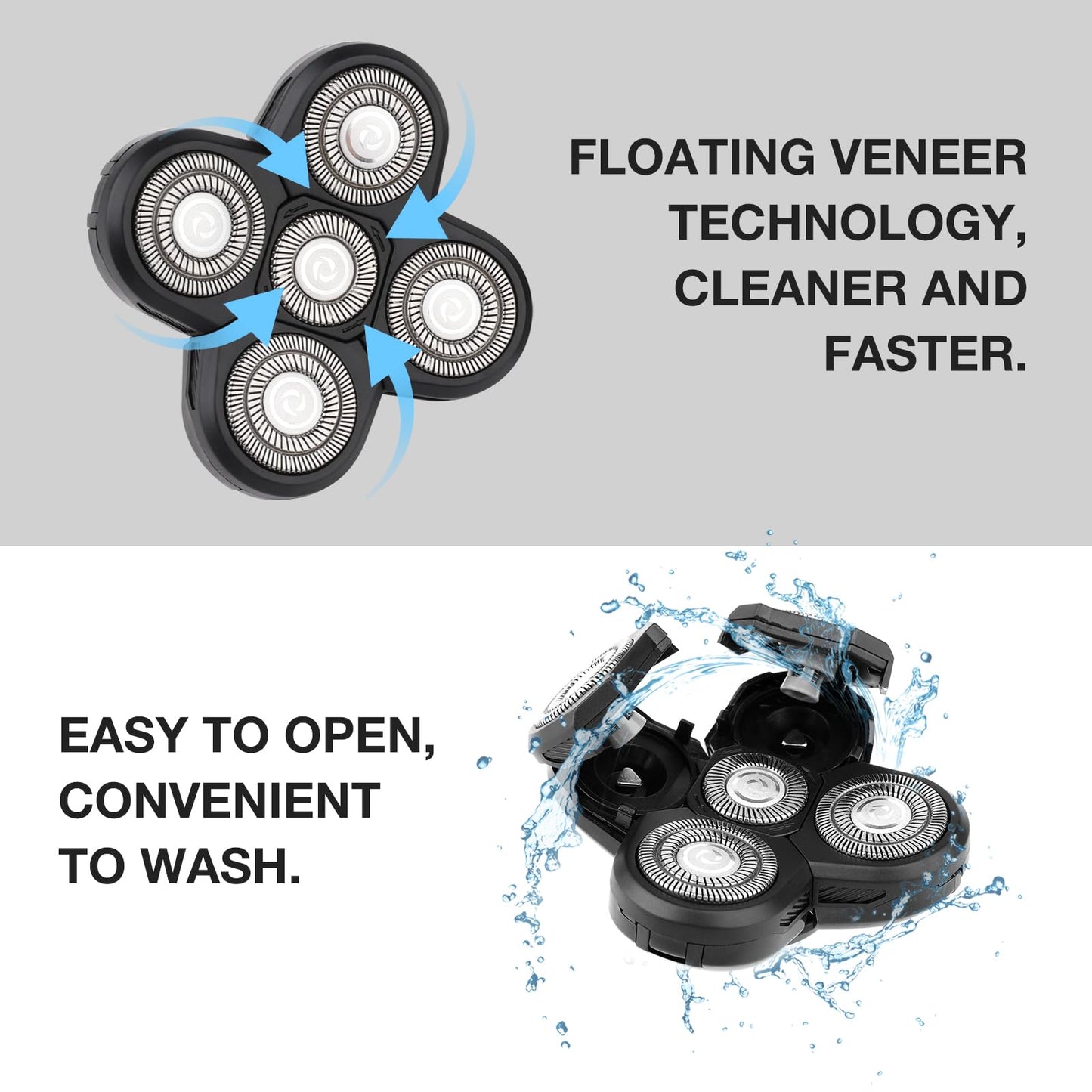 Freedom Universal 3PCS 5 Blades Shaver Replacement Heads Compatible with Freebird Freedom Bird and More 5 Blades Shaver Replacement Heads with Easy Clean Brush