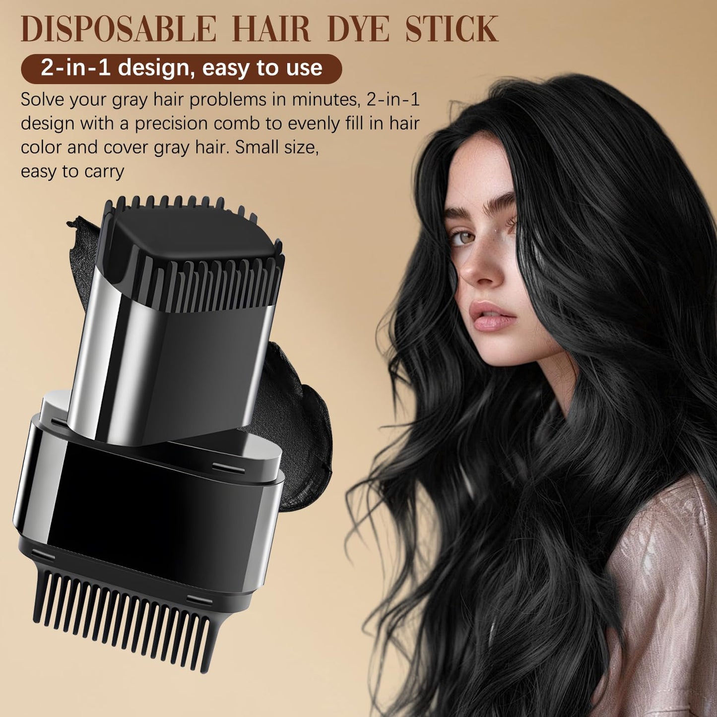 2-in-1 Hair Color Stick & Comb, Waterproof and Sweat-Proof Hair Dye Comb, Instant Convenient Root Touch Up for Gray Hair, Touch up Comb for Women & Men (Chestnut Brown)