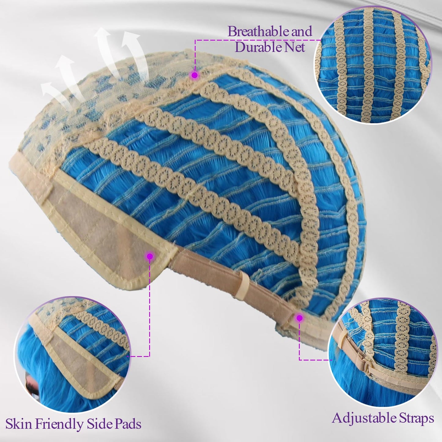 HWHRGL Light Blue Wigs with Bangs for Women 14 Inch Short Wavy Bob Wigs With Bangs Synthetic Bob Wig Curly Wig Heat Resistant Colorful Wavy Wig for Cosplay Daily Party Use Halloween Wigs