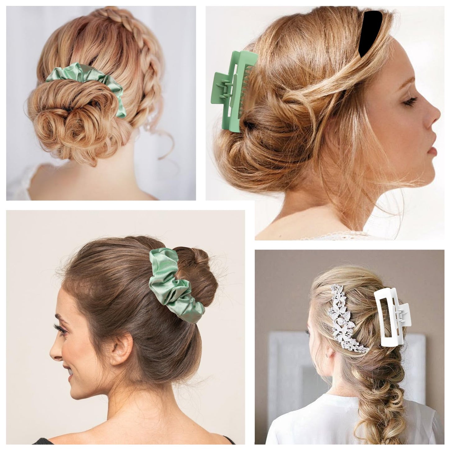 30pcs Bridesmaid Proposal Gifts Set with Bridesmaid Scrunchies Square Hair Claw Clip and Bachelorette Heart Sunglasses Girls Gift for Wedding Party Bachelorette Cam Party Favors (White&Green)