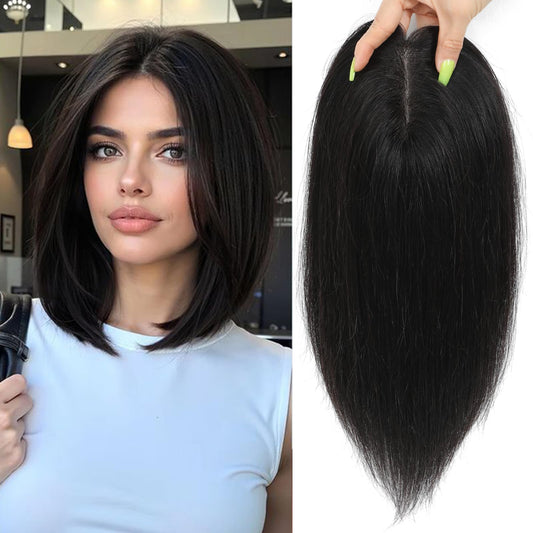 lagomance Hair Toppers for Women Real Human Toppers for Women with Thinning Hair 100% Real Human Hairpieces 12 inch Mono Base Hairpieces for Thinninghair（Natural Black）