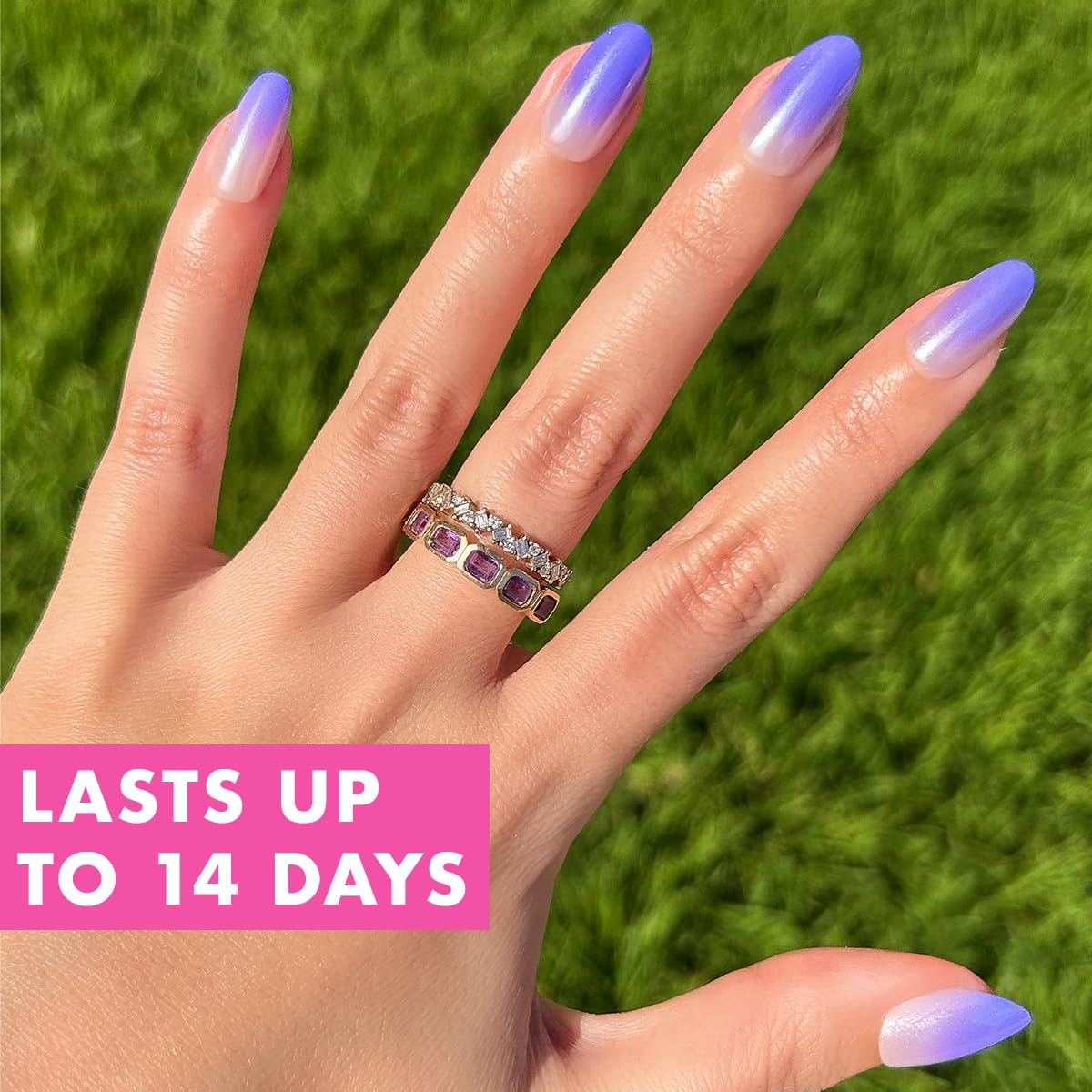 Olive & June Instant Mani Press On Nails (Glue) | Glazed Purple | Medium, Oval 42 Fake Nails, 21 Sizes Non-Toxic, Long-Lasting Recycled Materials Realistic | Purple Chrome Gradient