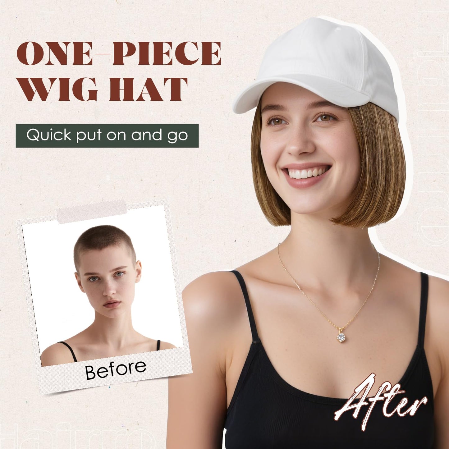 Hairro Wig Hat For Women Baseball Cap With Hair Extensions Synthetic Fake Hair 6" 150g #6A