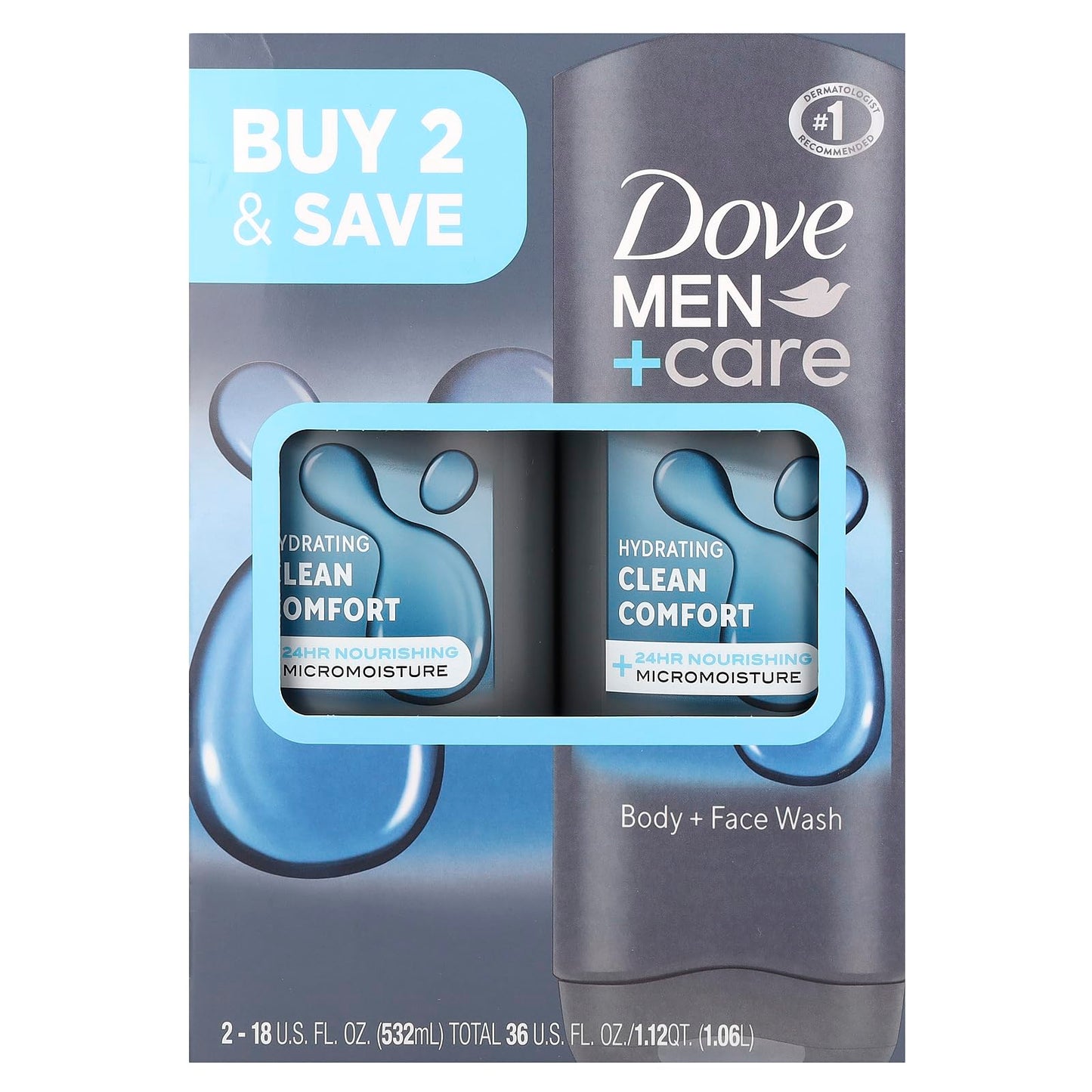 Dove Men+Care Body and Face Wash for healthier, stronger skin Clean Comfort fights dry skin 18 Fl Oz (Pack of 2)