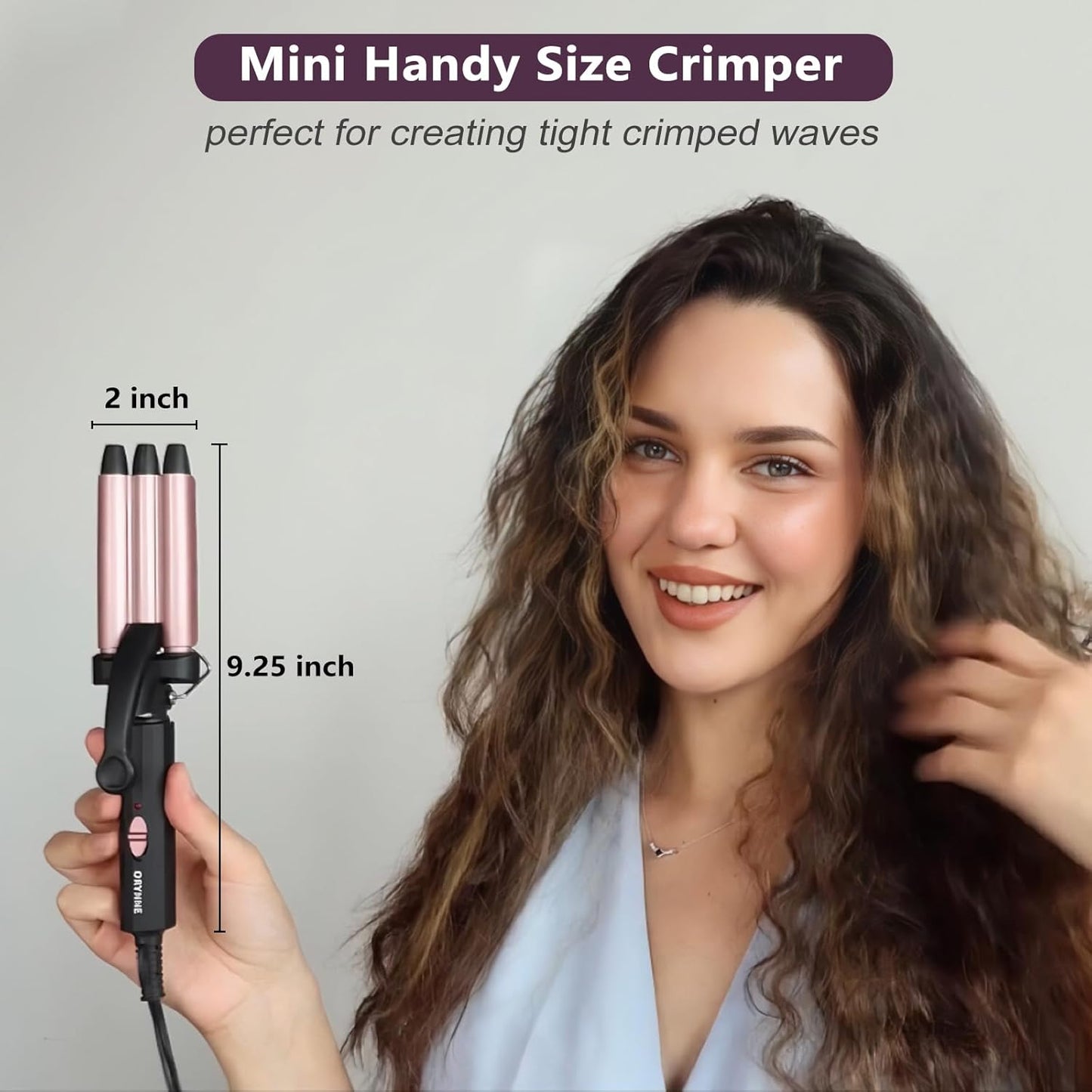 1/2 Inch Mini Crimper Hair Tool for Short Hair - 3 Barrel Curling Iron for Beach Waves