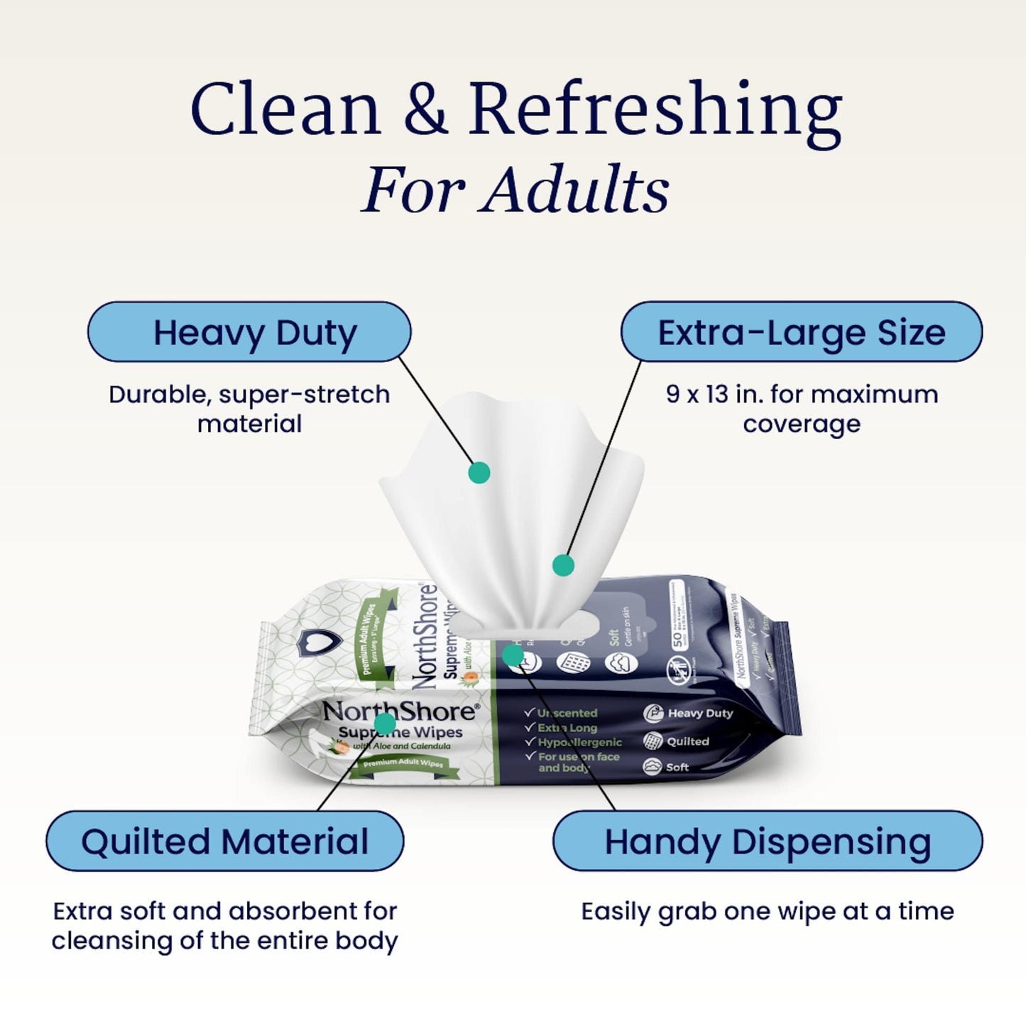 NorthShore Supreme Heavy-Duty Quilted Wipes, X-Large, 9 x 13 in., 50 ct, 3-Pack