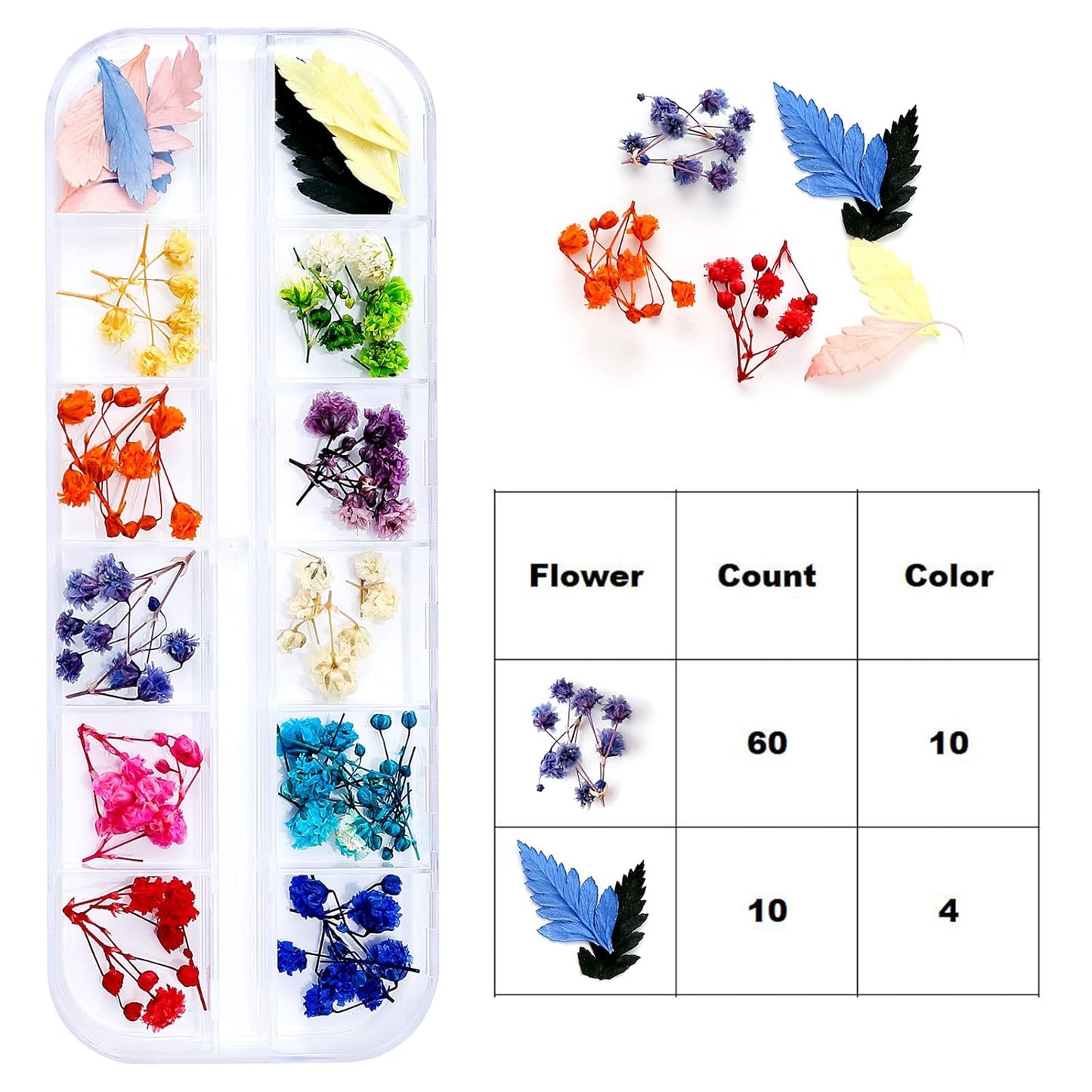 Mini Dried Flowers for Resin Craft & Nail Art - 6 Box Set (260+ Pieces)