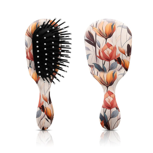 GABraden Mini Hair Brush,Cute Detangling Travel Hair Brush,Soft Bristles for Effortless Tangle Removal,Detangler Hairbrush for Women Men Boys Girls Kids Wet Dry All Hair Types(Orange Tulip)