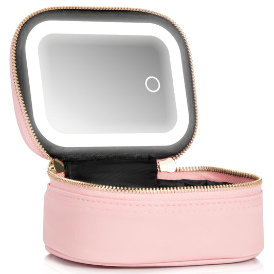 Extrei Gent Small Makeup Bag Travel Train Case with Mirror and Light Mini Travel Make up for Women Train Case Cosmetic Organizer 3 Adjustable Brightness Toiletry Bag Portable Artist Storage