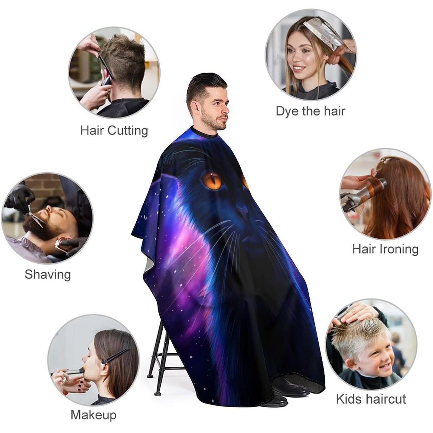 Full Coverage Hair Cutting Cape - Hairdressing Apron Cosmic Black Cat Eye Flames Burning Starry Sky Rt Hair-Cutting Gown for Makeup Artist Beautician