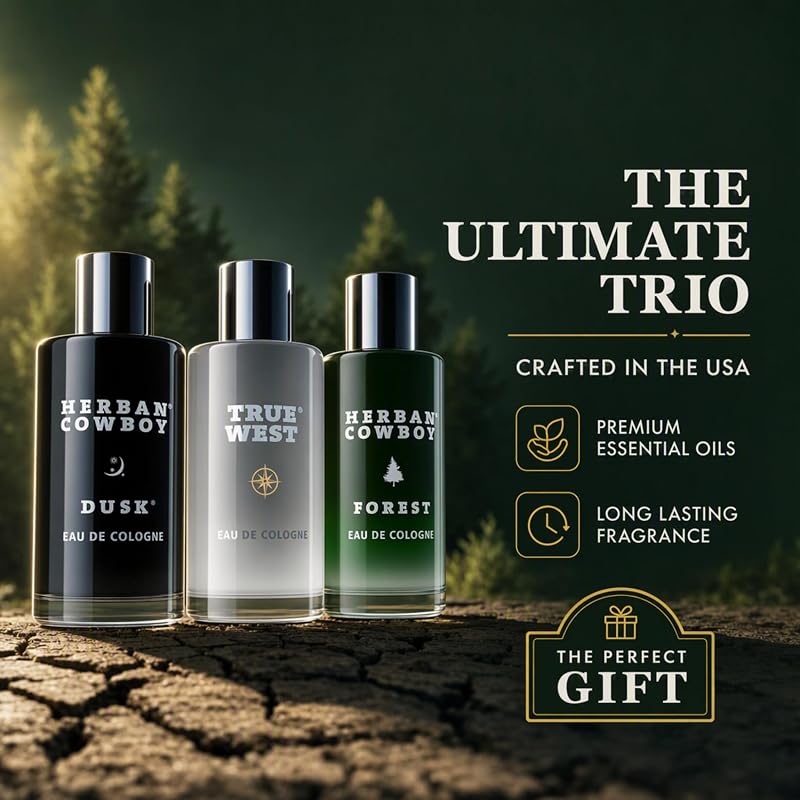 Herban Cowboy Men's Cologne Set - Long Lasting Fragrance, Trio