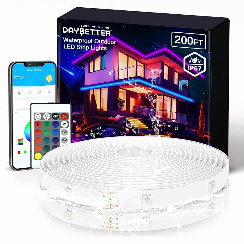 Outdoor LED Strip Lights 200ft IP67 Waterproof with App Control & Music Sync (DAYBETTER) - RGB Color Changing