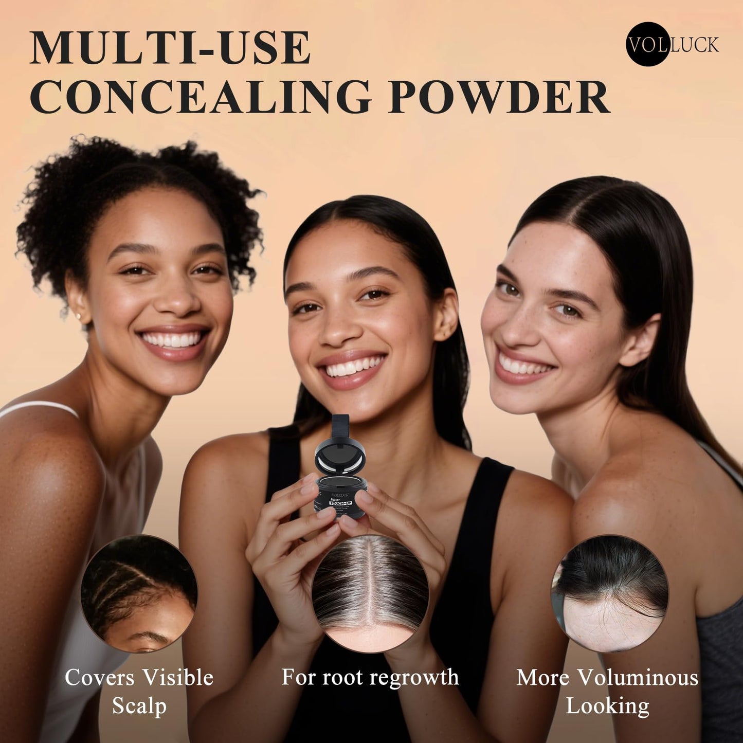 VOLLUCK Hairline Powder Instantly, Root Touch up Powder Hair Color Upgraded, Grey Root Cover up Conceals Hair Loss, Hairline Shadow for Women & Men for Thinning Hair Natural, Sweatproof (Medium Brown)