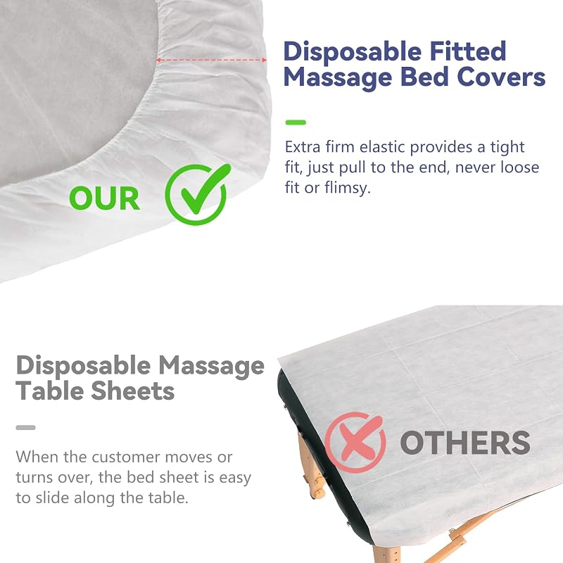 100PC Disposable Fitted Massage Table Sheets - Heavy Duty Elastic Bed Cover, 36 x 85 Inch, White