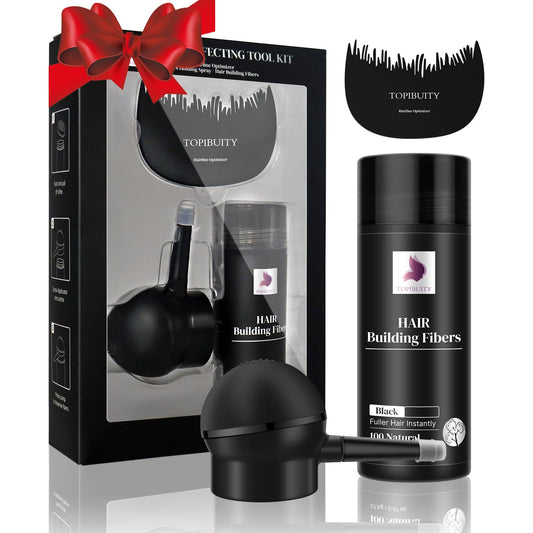 TOPIBUITY Hair Thickening Fibers & Applicator Set - Natural Long-Lasting Concealer for Fuller Hair, Thicker Beard & Crisp Hairlines (BLACK)