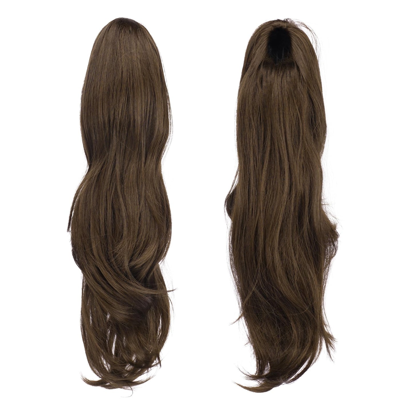 FESHFEN Drawstring Ponytail Extension, Natural Long Wavy Layered Synthetic Pony Tails Moss Brown Hair Extensions Hairpieces for Women, 20 inch