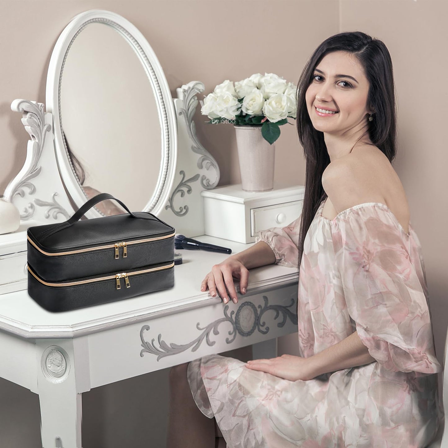 Sambois Travel Carrying Case for Shark Flex Style, Double Layer Storage Case for Shark SpeedStyle Hair Dryer Attachments, Waterproof PU Leather Organizer Bag for Shark Flexstyle Airwrap Styler (Black)