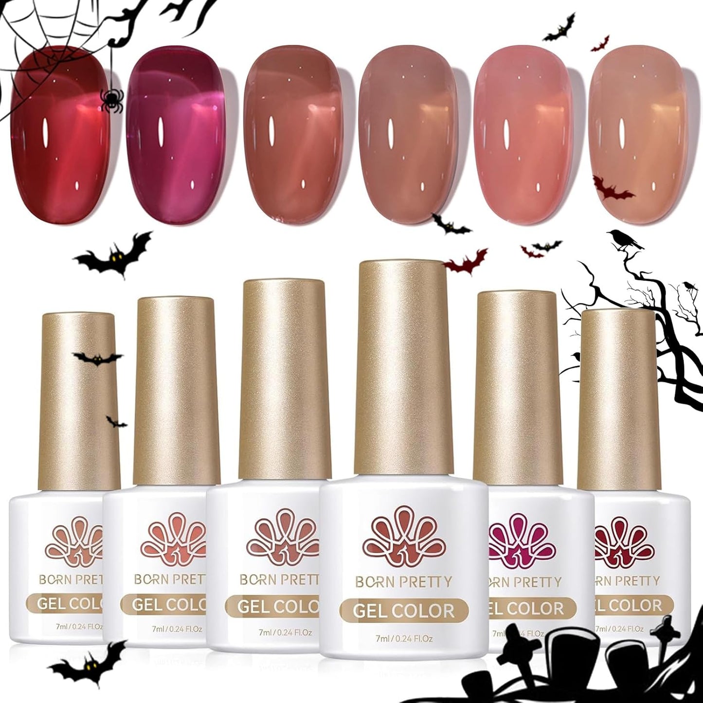 Born Pretty Neon Jelly Gel Nail Polish Set - Halloween Colors, Soak Off UV/LED for Salon & DIY