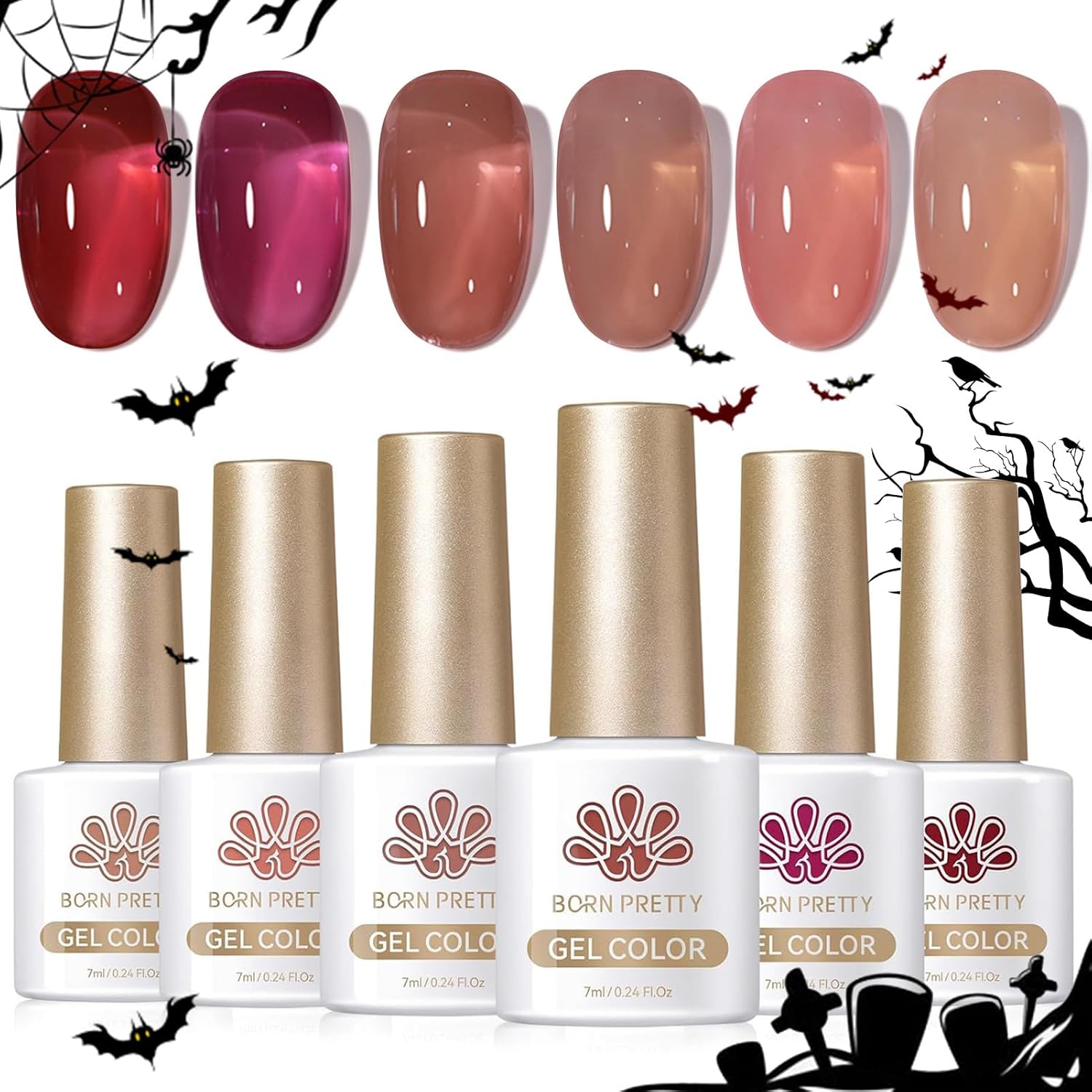 Born Pretty Neon Jelly Gel Nail Polish Set - Halloween Colors, Soak Off UV/LED for Salon & DIY