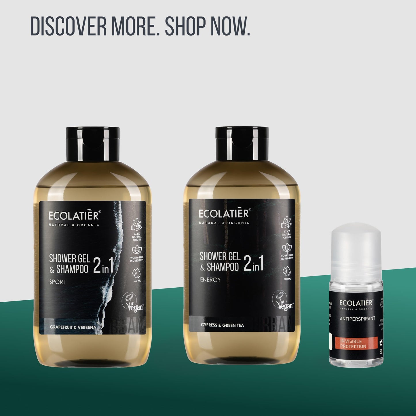 ECOLATIÈR 2-in-1 Body Wash Men & Shampoo Men - Energy Boost, 97.5% Natural Ingredients, Vegan, Natural Body Wash & Hair Cleanser, 20.3 Fl Oz