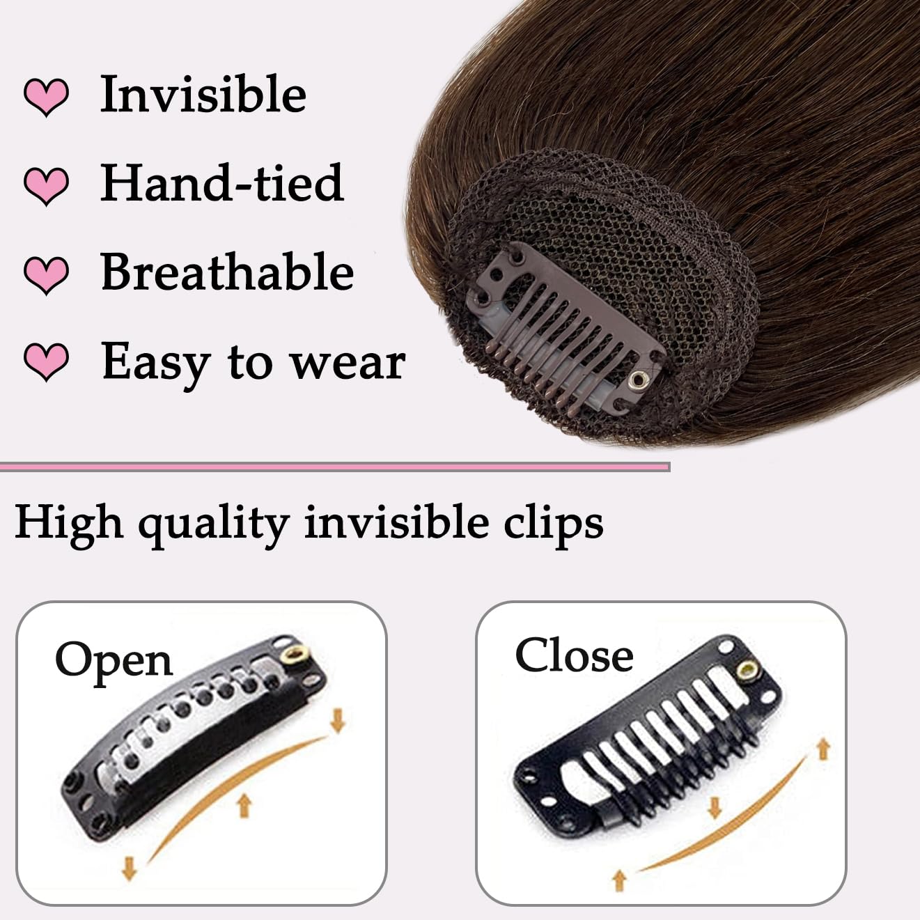 ORIGEN Clip in Bangs Real Human Hair Clip on Wispy Bangs Fringe with Temples Hairpieces Fake Front Bangs Extensions for Women Dark Brown Color