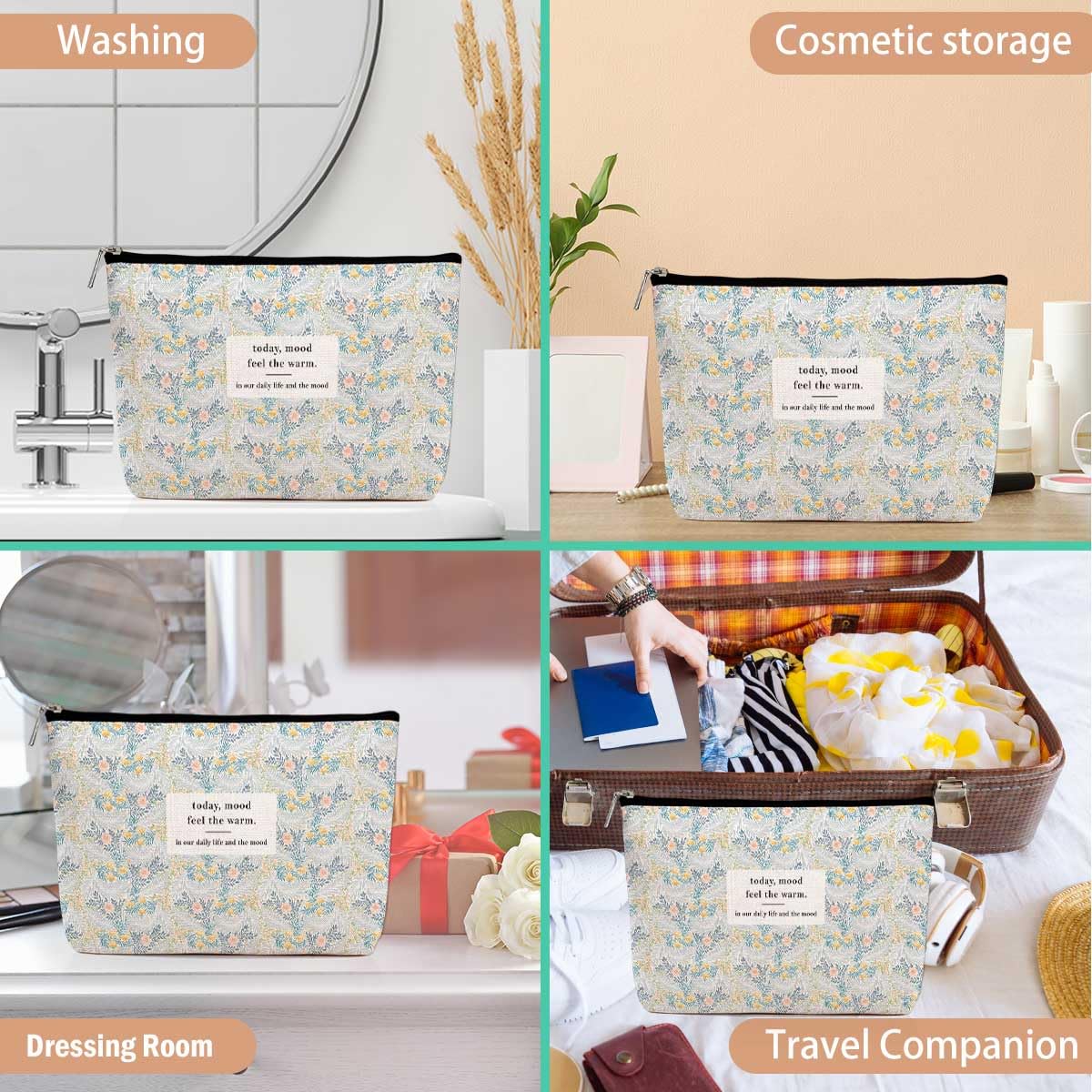 Aesthetic Floral Makeup Bag Inspirational Quotes Cosmetic Bags for Women Doctor Nurse Daughter in Law Friendship Gifts Zipper Pouch Appreciate Gifts Travel Toiletry Bag for Birthday Christmas