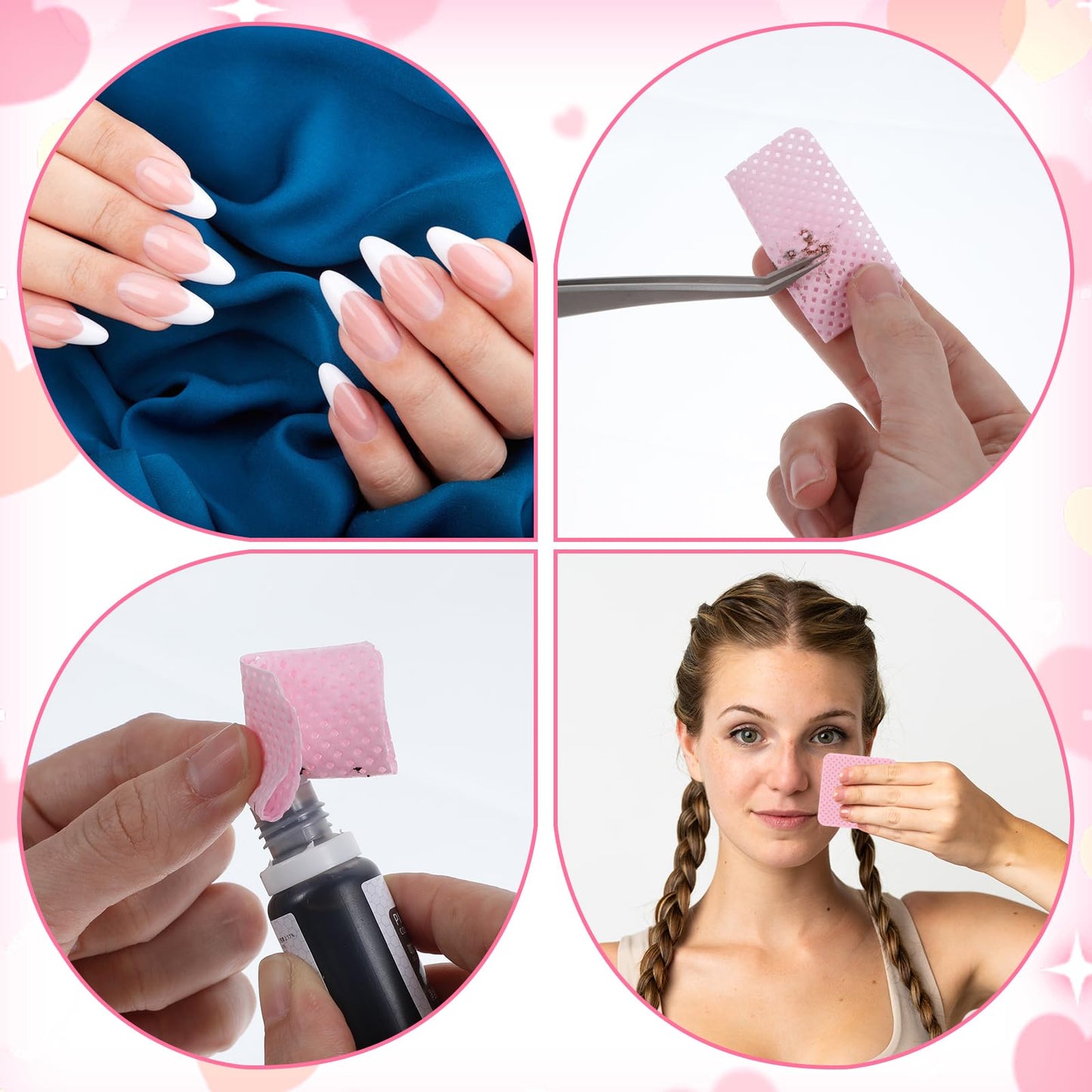 simarro 1000 Pcs Lint Free Nail Wipes, Pink Non-Woven Soft Nails Polish Remover Wipes, Cleaning Wipes Nails Supplies for Fingernail Polish Remover and Eyelash Extension Wipe for Nail Art