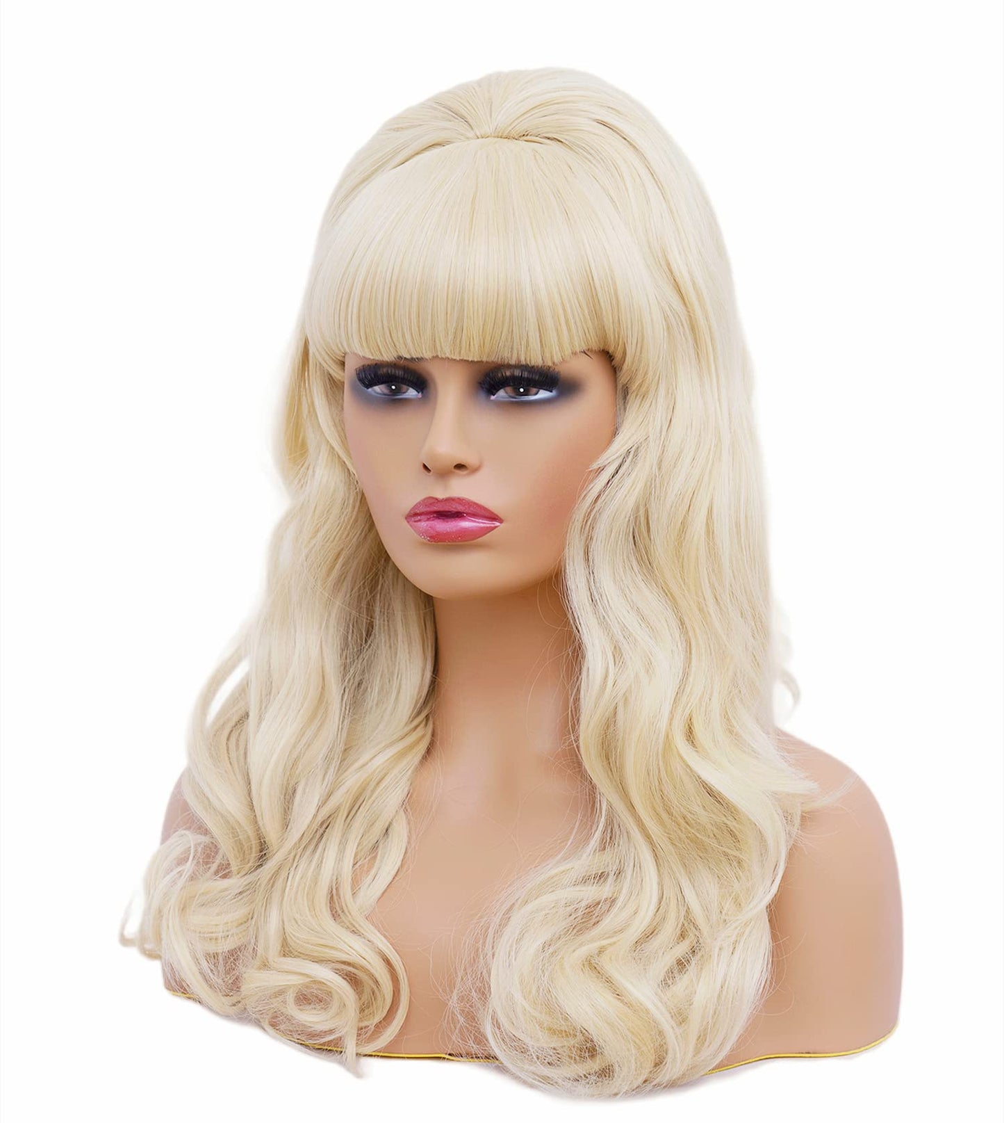 Gerulyss Long Wavy Wigs with Big Bouffant Blonde 80s Costume Classical Wig with Bangs Beehive Hair Wig for Women
