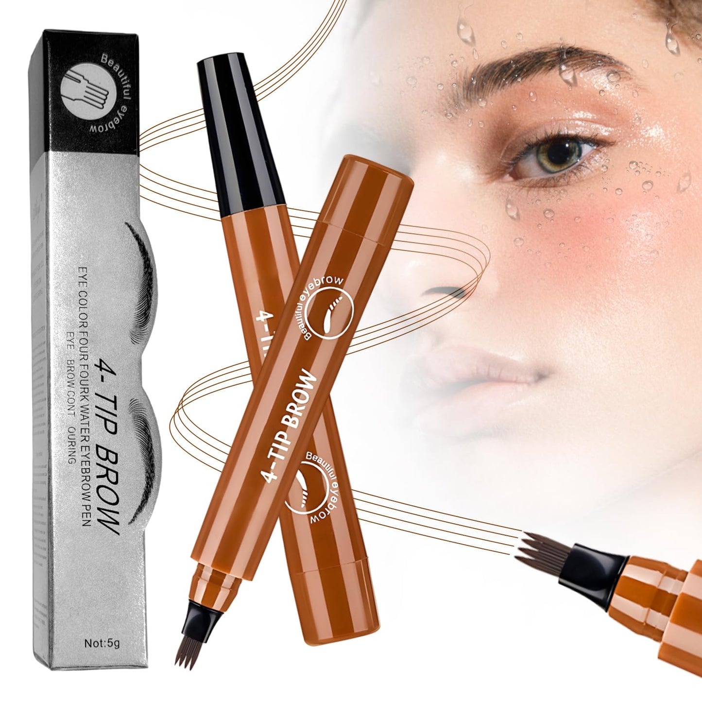 Magic Eyebrow Contouring Brown Black Pencil, 2025 New Microblading Eyebrow Pencils for Women, 4-tip Waterproof Fine Medium Eye Brow Pens for Natural Eye Makeup (light brown)