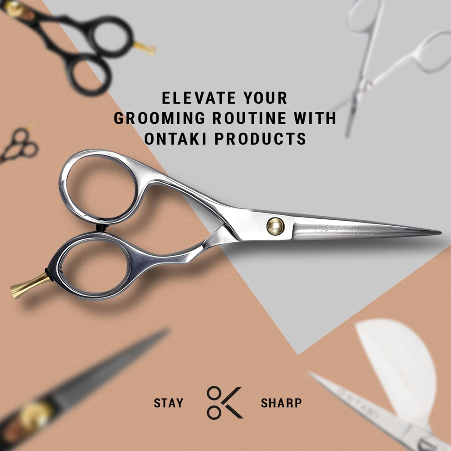 Ontaki Hair Scissors for Beard & Mustache - 5.5" 420C Japanese Steel, Silver, Right Hand - Hand-Forged Hair Cutting Scissors with Ergonomic Handles - Includes Beard Comb with Handle & PU Leather Pouch