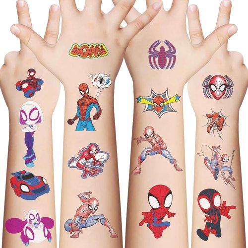 10 Sheets Spiderman Temporary Tattoos for Kids, Spiderman Birthday Party Favors, Cartoon Decoration Sticker Gifts for Girl Boys Home Activity Class Prizes Carnival Christmas Rewards (Spiderman)