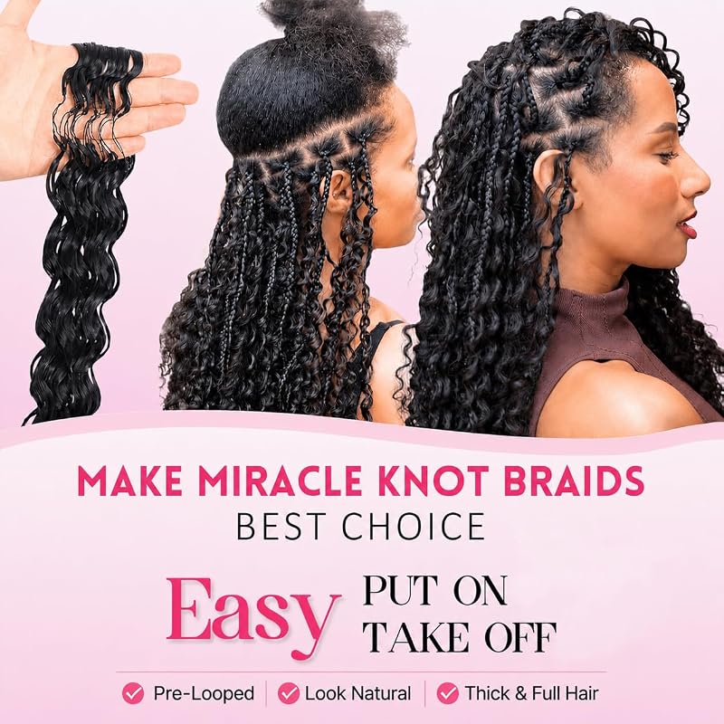 16 Inch Feather Crochet Hair for Black Women - Deep Wave Miracle Knots, 1B Natural Black, 60 Strands