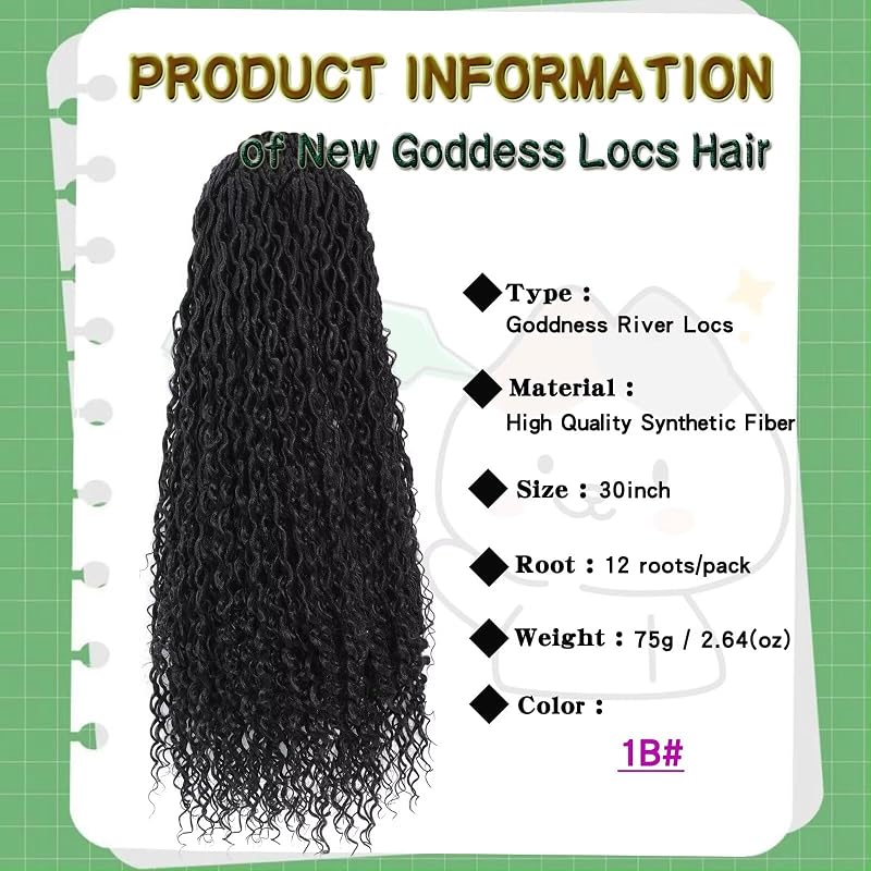 30 Inch Goddess Faux Locs Crochet Hair 8 Packs Pre-Looped River Locs with Curly Ends - Variation 1B+30 Inch