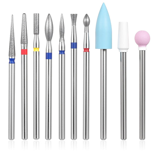 10 Pcs Nail Drill Bit Set,3/32 Inch Cuticle Bit for Nail Drill,Carbide Nails Bits for Manicure & Pedicure,Nails Drills Bits for Professional Electric Manicure Tools