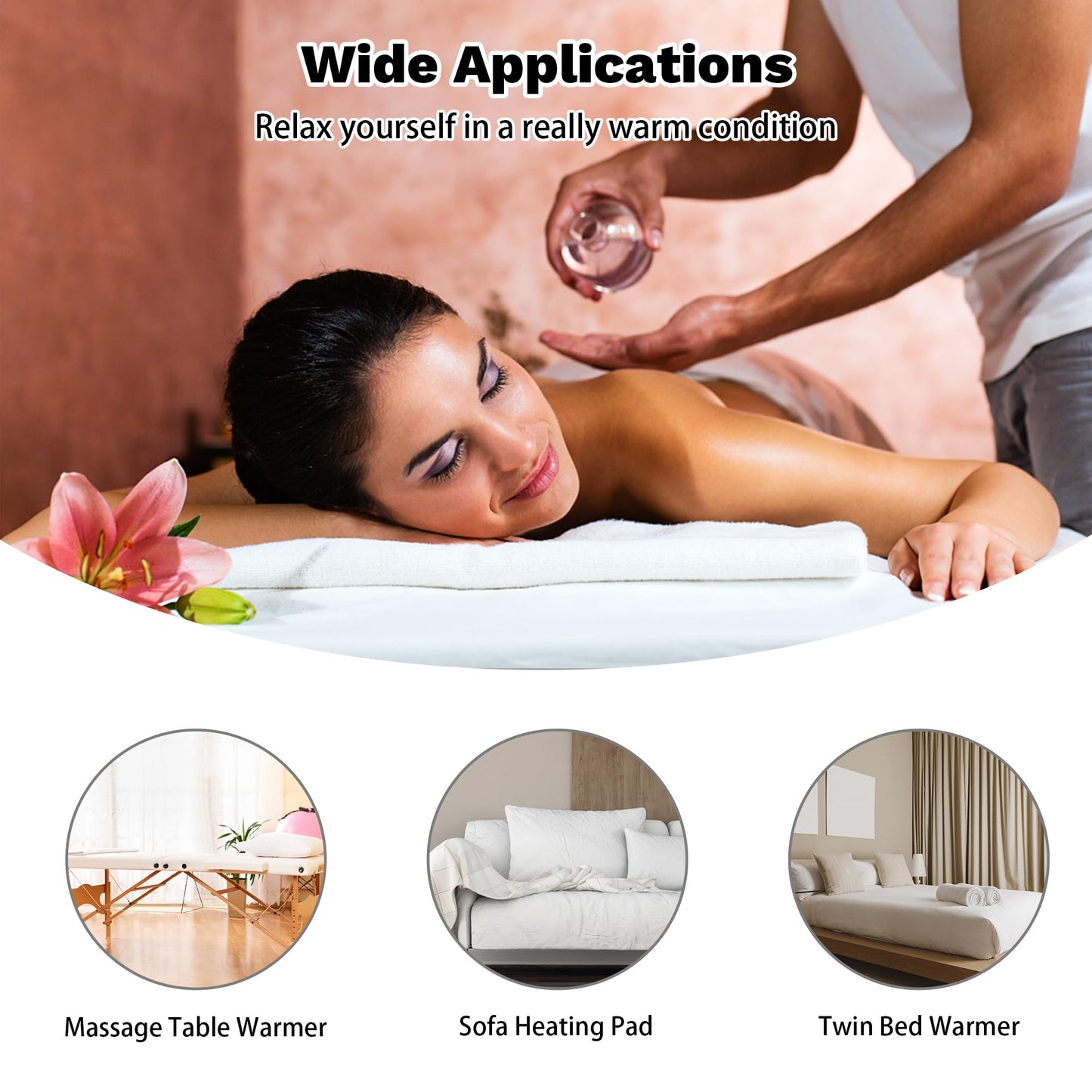 Massage Table Warmer Heating Pad Professional SPA Massage Bed Warmer with 8 Timer & 6 Heat Settings & Overheat Protection for Massage Bed & Spa, Thickened & Soft Fleece, 31" x 71"