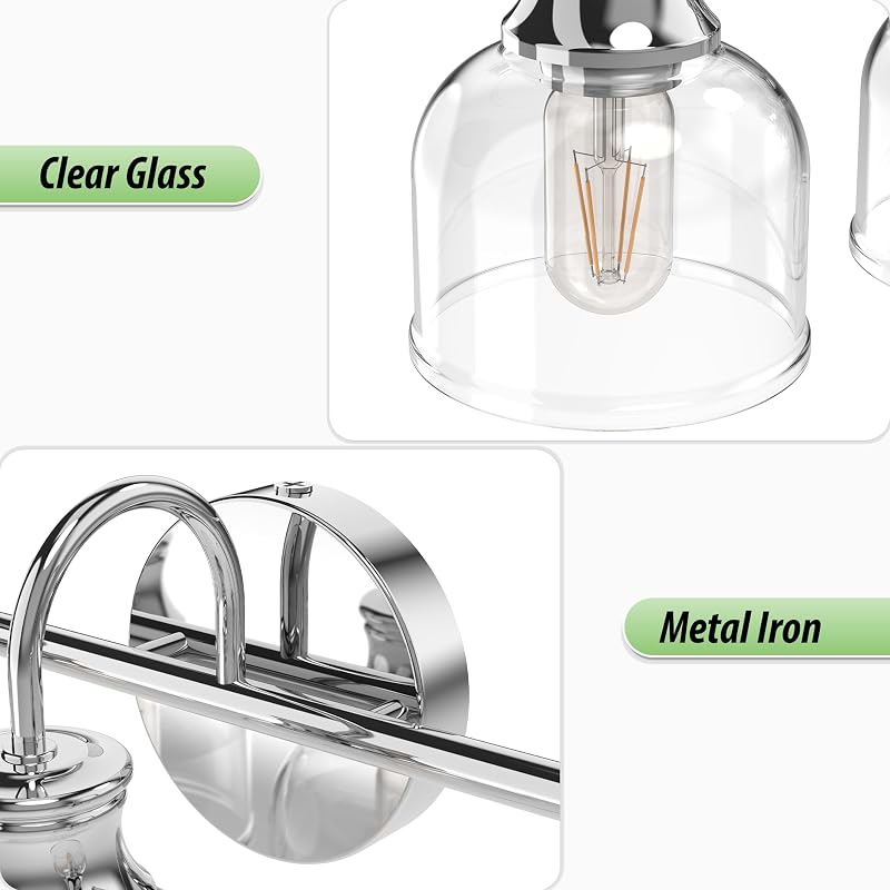 Chrome 3-Light Vanity Light Fixtures - Traditional Clear Glass with Black Backplate | Variation: Chrome+3Lights
