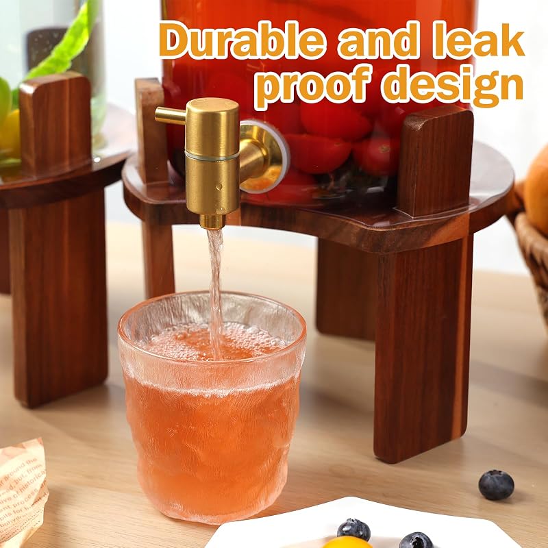 2 Pack 1.5 Gallon Glass Beverage Dispenser with Wood Stand & Stainless Spigot