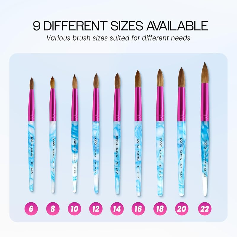 Round Nail Brush – Pure Kolinsky Hair, White Swirl Blue Handle, Pink Ferrule, Size 12 — PANA USA Variation