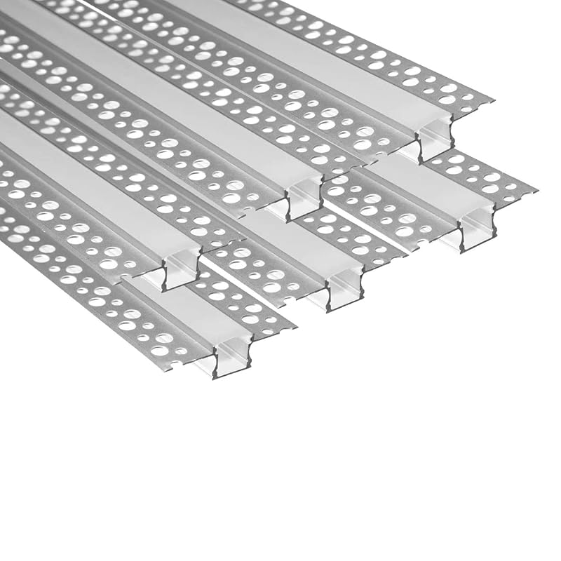 Plaster-in LED Aluminum Channel 6 Pack 2M Each - Diffuser Covers Included, Recessed Drywall