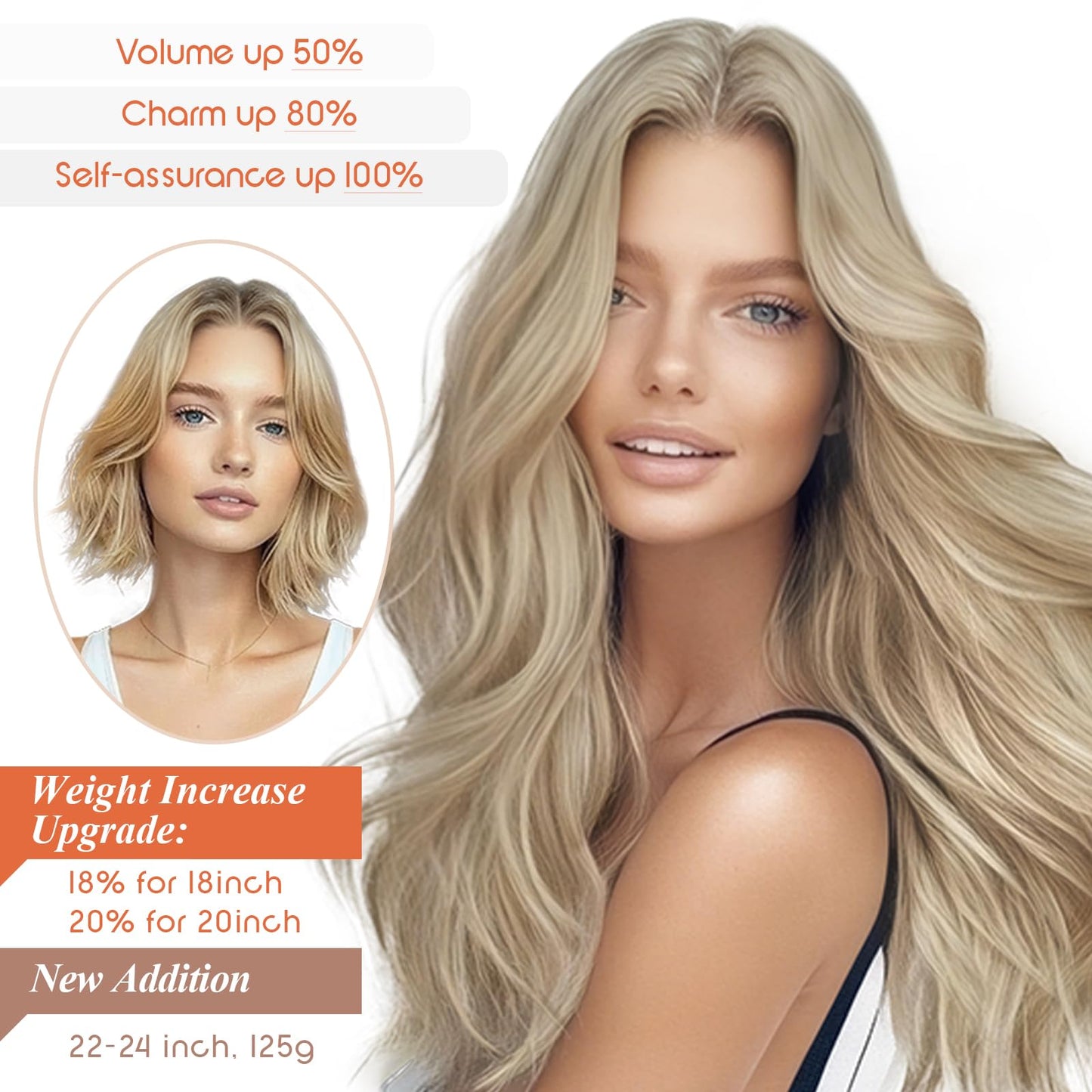 Sunny Wire Hair Extensions Real Human Hair Fish Line Human Hair Extensions Invisible Wire Extensions Golden Blonde with Medium Blonde Highlights #16/22 18 Inch