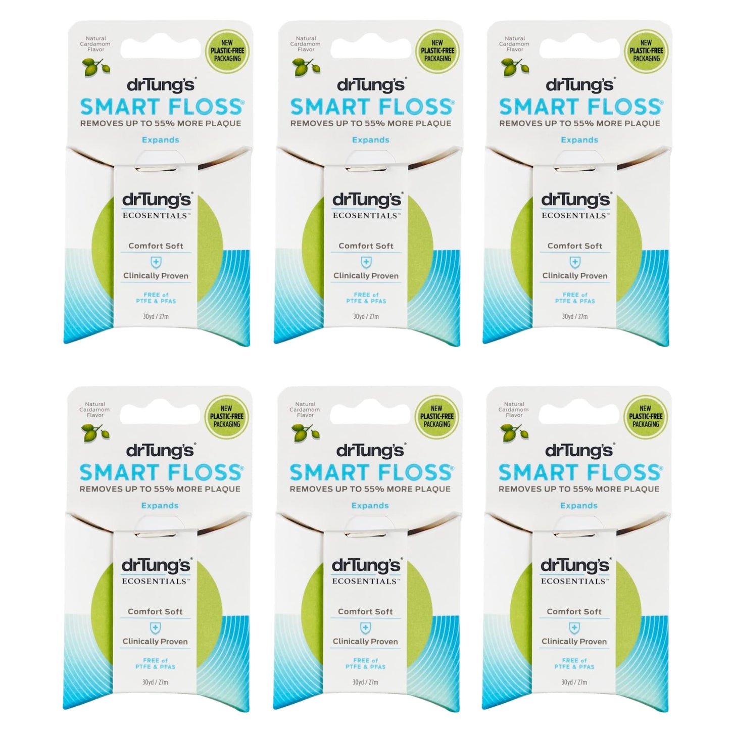 drTung's Smart Floss, 30 yds, Dental Floss - Natural Cardamom Flavor Colors May Vary (6 Pack)