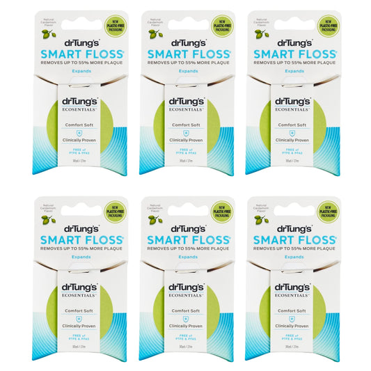 drTung's Smart Floss, 30 yds, Dental Floss - Natural Cardamom Flavor Colors May Vary (6 Pack)