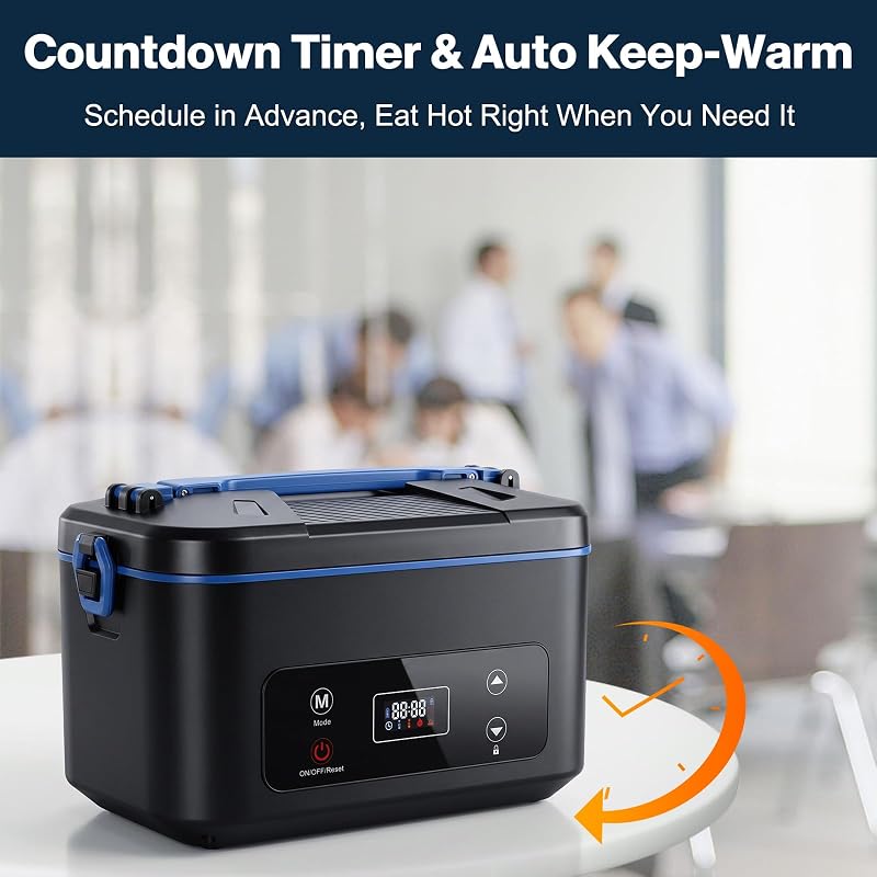Heated Lunch Box 5.5 Cup Battery Powered Food Warmer with Auto Keep-Warm