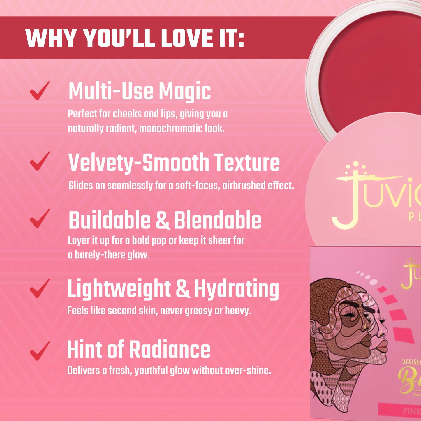 Juvia's Place Blushed Cream Blush – Pink Passion – Multi-Purpose Cream Blush for Cheeks & Lips - 2in1 Formula, Smooth, Blendable Texture for a Soft Dewy Finish - Buildable & Lightweight Face Makeup