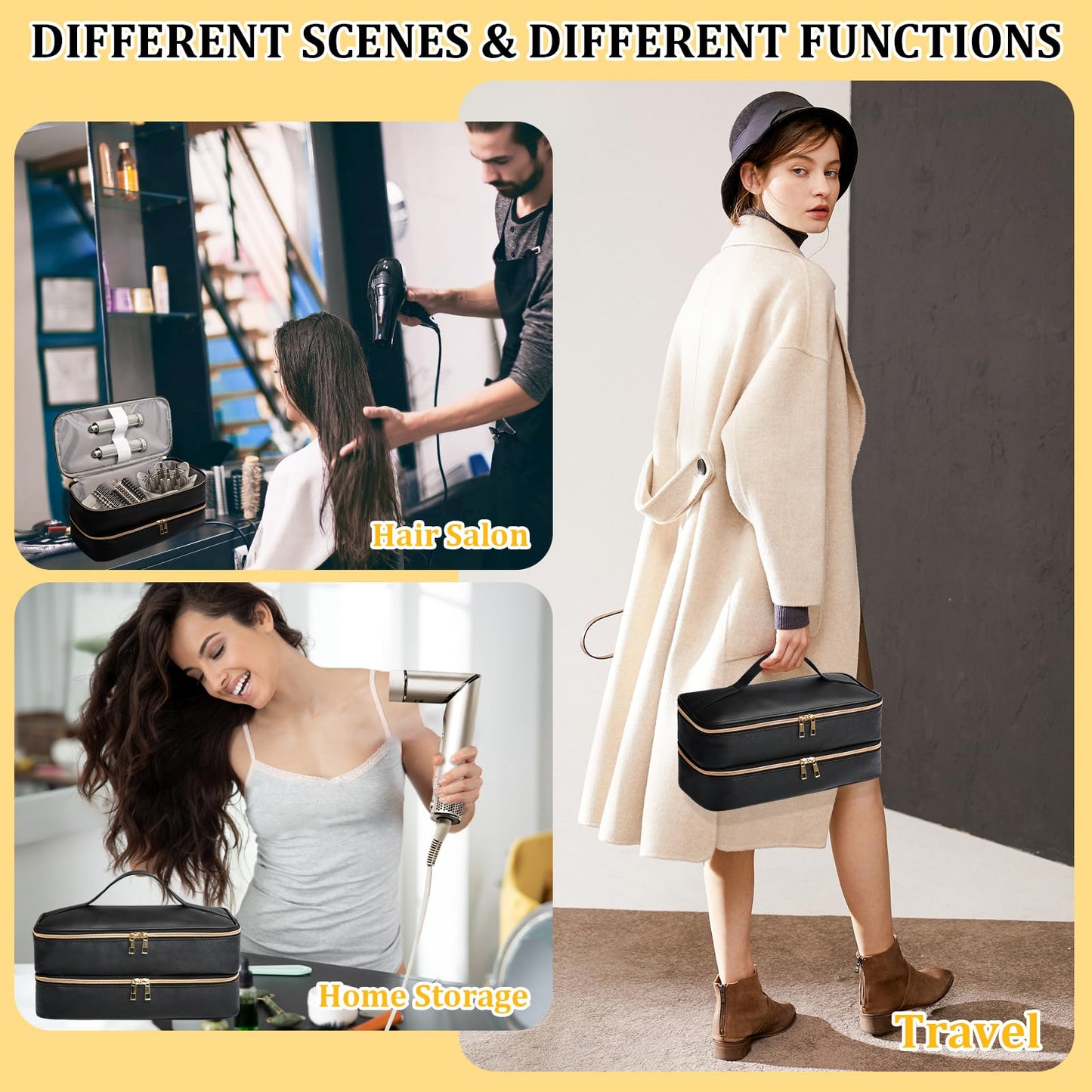 Sambois Travel Carrying Case for Shark Flex Style, Double Layer Storage Case for Shark SpeedStyle Hair Dryer Attachments, Waterproof PU Leather Organizer Bag for Shark Flexstyle Airwrap Styler (Black)