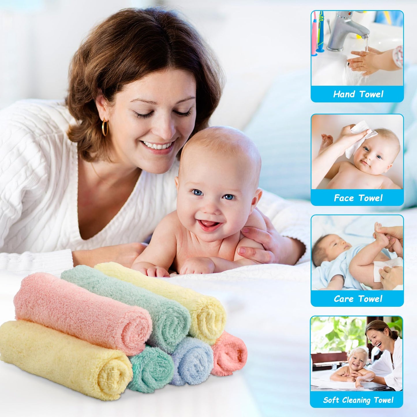 16 Pack Soft Coral Fleece Small Washcloths, 7x9 Inch Highly Absorbent Face Towel, Multi-Purpose Wash Cloths